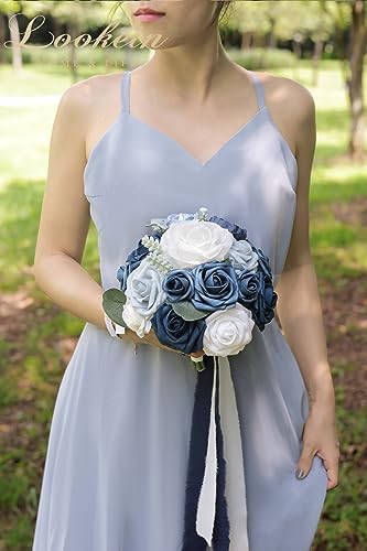 Lookein 7 Inch Wedding Bouquet Artificial Flowers Bouquet Bridesmaid Bouquet Bridal Bouquet Tossing Bouquet for Wedding Ceremony Bridal Shower, Classic Navy Blue - color: 7" Classic Navy Blue