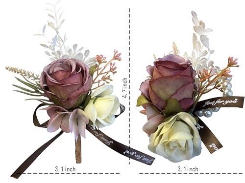 Corsage and Boutonniere Set Corsage Wistlet Dusty Red Corsage Wrist Artificial Flower Perfert for Proms | Weddings for Bride,Bridesmaids, Groom,Groomsmen Decor (Dusty Red) - color: Dusty Red