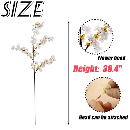 SITUMEIZI Artificial Cherry Blossom Branches Silk 39 Inch Faux Cherry Flowers Peach Tall Stems for Home Wedding Bedroom Table Japanese Real Touch Vase Decoration(3Pcs,Ivory White) - color: 3pcs-premium Ivory White, size: 39 Inches