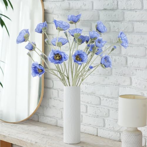 6PCS Blue Poppy Flowers Artificial 26.77in 30 Heads Faux Poppy Flowers Silk Flowers with Long Flocking Stems for Wedding Party Home Office Decoration(Blue) - color: Blue