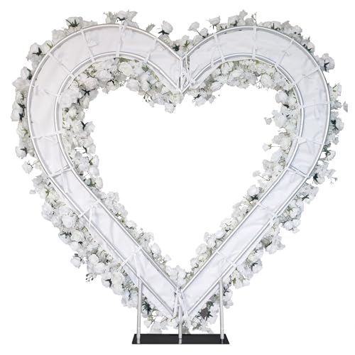 5D Rose Heart-Shaped Arch Artificial Luxury‌ Flower Arch for Marriage Proposal Wedding Party Outdoor Decor (White with Stand) - color: White with Stand