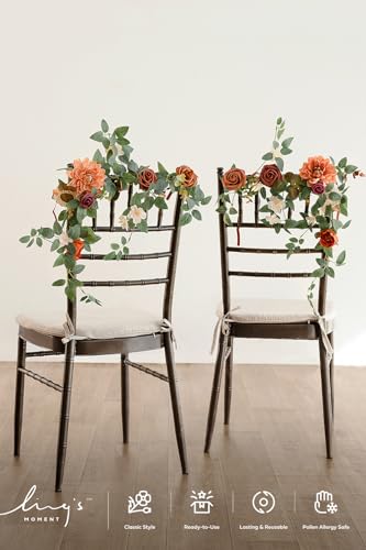 Ling's moment 6Pack 1.8ft Artificial Flowers Garland Terracotta Lantern Flower Arch Floral Centerpieces Burnt Orange Wedding Aisle Chair Flowers for Mantel Table Cake Decoration（not including lanterns - color: Or-sunset Terracotta