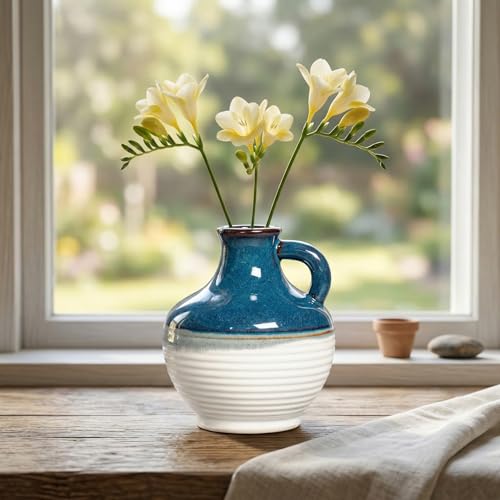 Sunddo Blue and White Vase for Pampas Grass, 6 Inch Small Ceramic Vases for Centerpieces, Modern Pitcher Vase for Flower, Bathroom, Dining Table Decor, Bedroom, Book Shelf Decor - color: Nautical Blue, size: 6 Inch