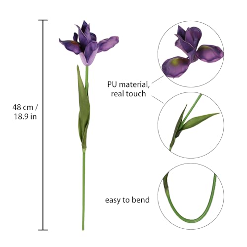 Purple Iris Flowers Real Touch 6 PCS Iris Artificial Flowers 18.9 in Long Stems Flowers for Decoration for Wedding Bridal Home Kitchen Party(Dark Purple) - color: Dark Purple
