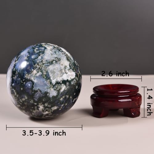 Large Moss Agate Crystal Sphere Natural Healing Crystal Ball with Stand Meditation Decorative Balls Home Decor 90-100mm/3.5-3.9" - color: Moss Agate, size: 3.5 - 3.9 inches