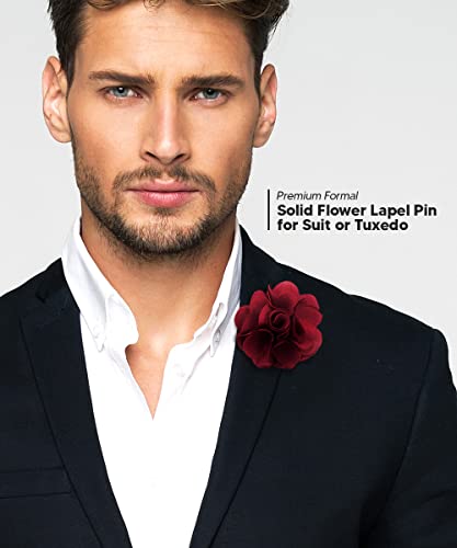 Premium Men's Formal Solid Color Flower Lapel Pin - Boutonniere for Men, Brooch Pin - color: Rose