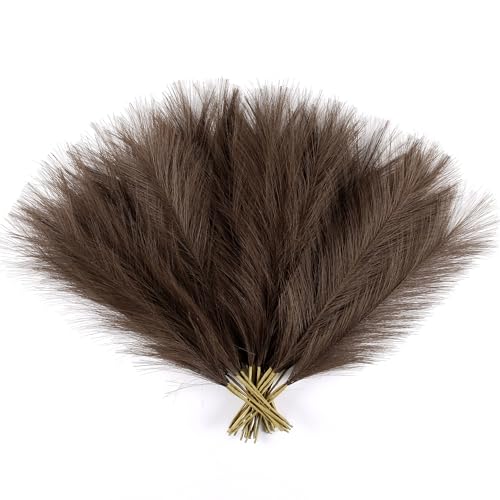 Dark Brown Pampas Grass Decor, 30 Pcs 17" Faux Pampas Grass Short Decor, Pompas Grass Flower Arrangement and Vase Filler for Boho Home Wedding Decoration - color: Dark Brown, size: 17'' Tall