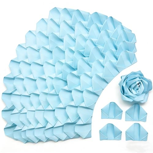 300Pcs Premade Satin Ribbon Rose Petals Half-Finished for Eternal Rose DIY Ramos Forever Flowers Bouquets Everlasting Floral,for Wedding,Anniversary,Birthday (300 Pcs Light Blue) - color: 300 Pcs Light Blue
