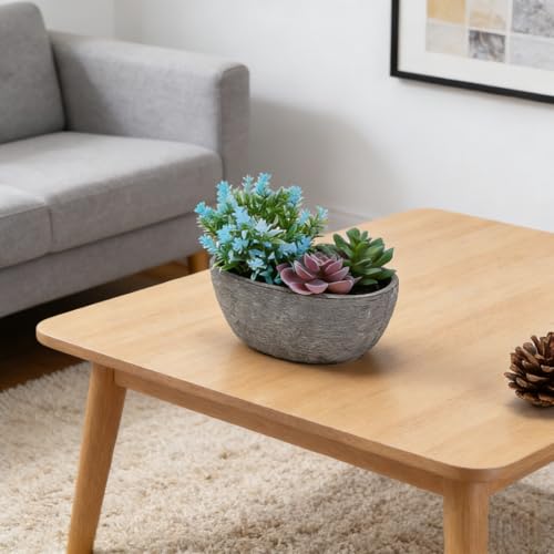 Artificial Potted Succulent Plant, Fake Greenery Simulated Succulent Pot, Small Faux Succulent Plant for Home Office Desk Table Indoor Decoration (H)