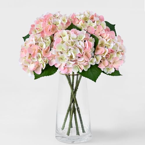 ZYTUYO 5PCS Light Pink Hydrangea Artificial Flowers Small Fake Latex Real Touch Hydrangeas Flowers with Stems Faux Silk Bouquet for Home Decor Table Wedding Party Outdoor Centerpieces - color: Light Pink