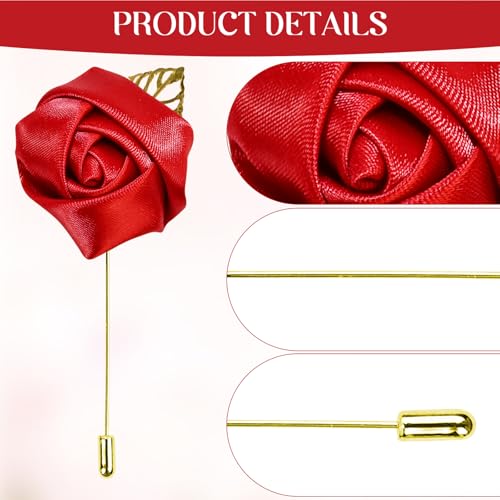 1Pcs Flower Lapel Pins,Rose Pins for Men for Dance,Party,Wedding - color: Red Golden Leaf