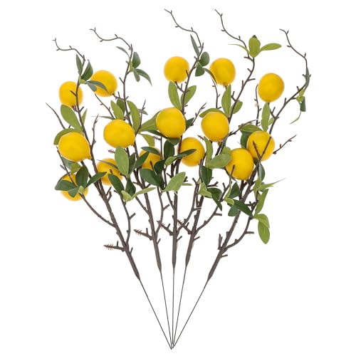 Woration 19.3inch Simulation Artificial Lemon Branches Fake Fruit Yellow Decoration for Home DIY Flower Arrangement Photography Props 5PCS - color: 19.3 Inch Fake Lemon Branches