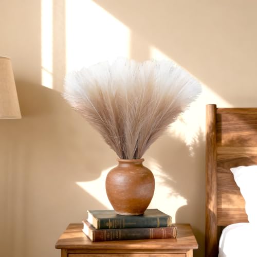 TORONTOKYO Brown Pampas Grass Decor, 50Pcs 21.6 inch Artificial Faux Brown Pompas Grass Small Short Fluffy Arrangement for Wedding Boho Home Decor Vase Filler - color: Beige Brown Gradient, size: 21.6inch-50Pcs