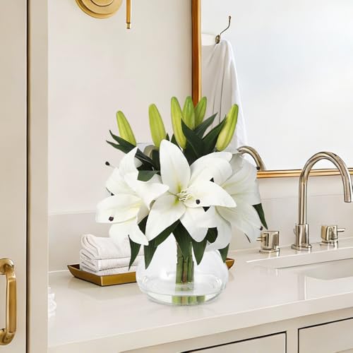 GarveeHome Artificial Lily Flower, Faux Lily Flowers Stems for Vase, Silk Fake Flowers for Home Table Office Wedding Party Decor (White) - color: Tiger Lily ,White