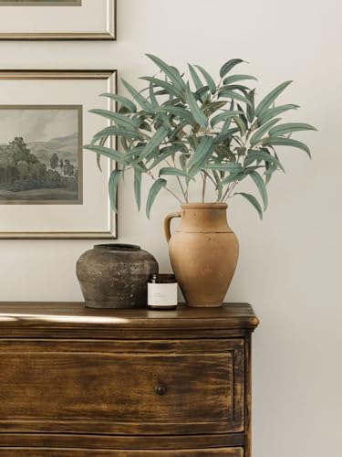 Briful Artificial Eucalyptus Willow Branches 33'' Tall Gray Fake Eucalyptus Stems Arrangement, Realistic Faux Greenery Stems, Indoor Plant, Home Housewarming Farmhouse Porch Vase Decor, Set of 3 - color: 3pcs Gray and Green