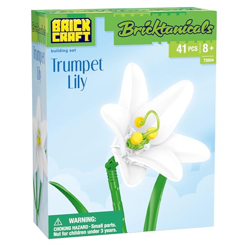 Brickcraft Bricktanicals White Trumpet Lily Brick Building Set, 41 Piece Ages 8+, Collectible Brick Flower Build, Compatible with Brick Flower Vases, Spring Gift for Kids - style: Trumpet Lily Spring