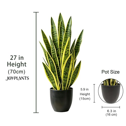 Fake Snake Plant, 27" Fake Potted Plants with Black Pot Realistic Artificial for Home Decor, Low Maintenance No Watering Needed Faux Plants for Desk Corner Office & Pet Areas(yellow-27in) - color: Yellow-27in