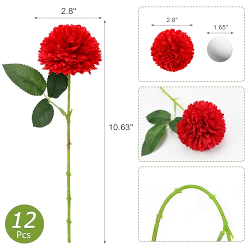 SITUMEIZI 12 Pcs Artificial Chrysanthemums Flowers Ball Flower Fake Mums Silk for Wedding Home Kitchen Decoration Floral Arrangement(Burgundy,Red,Orange) - color: Burgundy,red & Orange, size: 12 Pieces