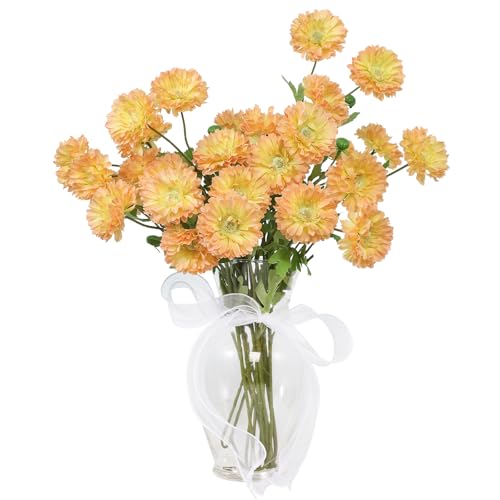 Coferset 6pcs Artificial Silk Mums Flowers Realistic Chrysanthemum Stems 22" Fake Gerbera Daisy for DIY Bouquet Centerpieces Floral Arrangements Vase Fillers Wedding Shower Decorations(Orange) - color: Orange