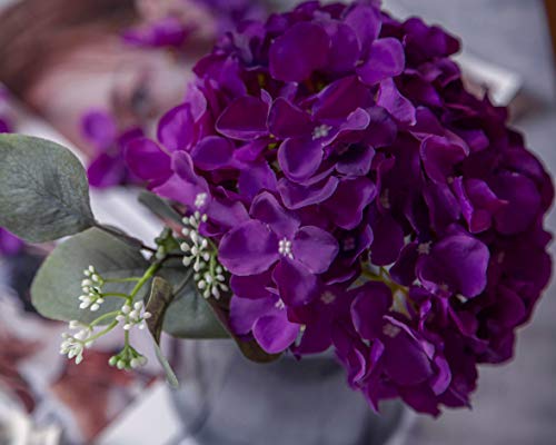 DuHouse Hydrangea Silk Flowers Artificial Flowers with Stem Fake Flower Heads for Wedding Centerpiece Home Decor Pack of 6 (Dark Purple) - color: Dark Purple