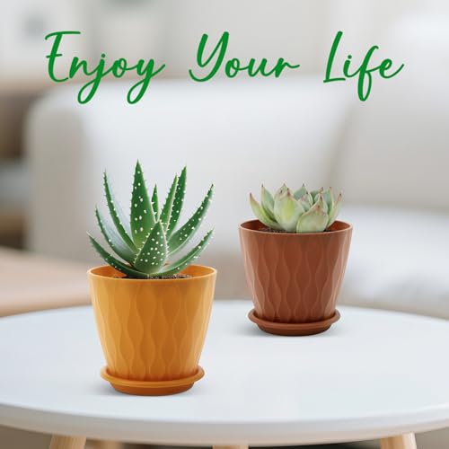YNNICO 4 inch Plant Pots, 5 Pack Flower Pots Outdoor Indoor, Planters with Drainage Holes and Tray Saucers (Multicolor) - color: Multicolor, size: 4 inch
