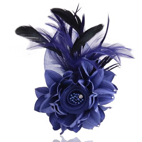 Elegant Flower Brooch for Women Wedding Party Dance Banquet Pins Feather Flower Fascinator Lady Floral Hairpins Dress Suit Lapel Pin Ceremony Accessories Corsage Brooches Vintage Jewelry Gifts - color: Blue
