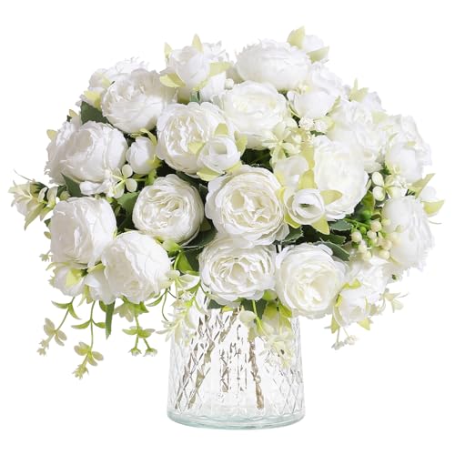 Luyue 4 Packs White Peonies Artificial Flowers Faux Peony Bouquet Fake White Flowers for Vase Silk Floral Arrangements for Table Centerpiece Wedding Decoration Indoor Home Decor - color: White-4pcs