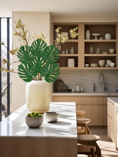 DILATATA 6 Pack Artificial Monstera Leaves with Long Stem for Vase - Fake Tropical Plants Palm Leaves Realistic Philo Turtle Leaves for Home Wedding Party Decor - Medium - color: Medium Monstera#pe 6pcs