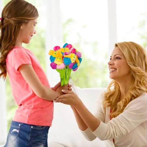 8 Pack Artificial Plush Flowers Colorful Curtain Buckle Tiebacks Cute Big Smile Face Plush Sunflower with Bendable Stems Bouquet for Home Kids Girls - color: Colorful Sunflower