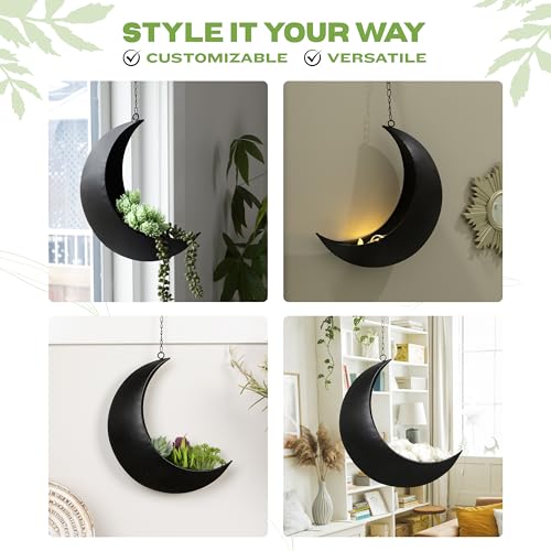 Hanging Moon Planter for Moon Room Decor - Great for Succulents, Air Plant, Mini Cactus, Faux, Artificial Plants-Boho Hanging Planters for Indoor Plants, Witchy Gifts for Women, Birthdays,Plant Lovers - color: Black Moon Planter Only