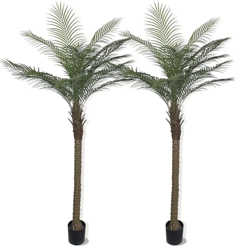 9ft Artificial Palm Tree for Outdoor/Indoor, UV Resistant Faux Palm Tree with Real Bark, 108" Large Fake Silk Tree in Pot for Home, Office, Living Room, Patio, and Yard Decor - size: 9FT-S