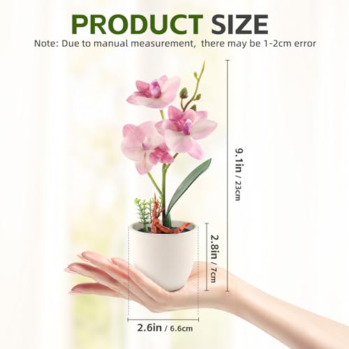 4Pcs Artificial Flowers Orchid Fake Phalaenopsis Small Potted Plant Ceramic Vase for Table Centerpiece Home Office Bathroom Wedding Decor - color: 4 Colors