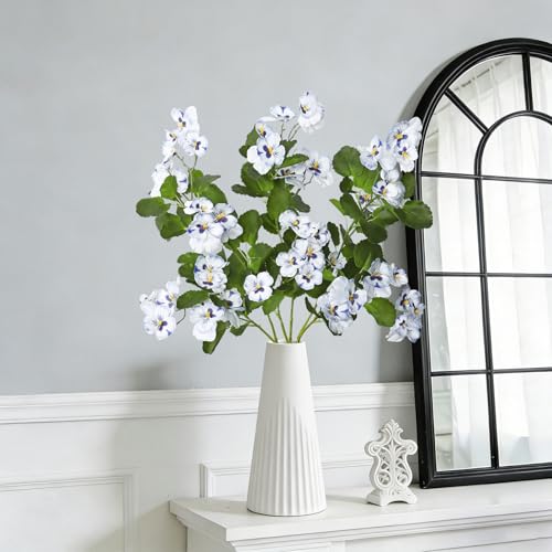 3Pack Artificial Pansy Flowers Silk Flowers Arrangements 35In Artificial Fake Flowers with Long Stems Spring Flower Bouquets for Vase Home Wedding Party Table Centerpiece Decor(White) - color: White