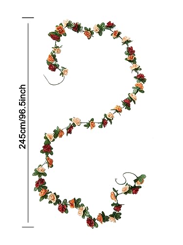 PARTY JOY 8pcs 65.6Ft Flower Garland, Fake Rose Vine Artificial Flowers Hanging Rose Ivy Garland for Room Wall Decor Hanging Baskets Wedding Arch Garden Background Decor - color: 8pc-terracotta, size: 8PC