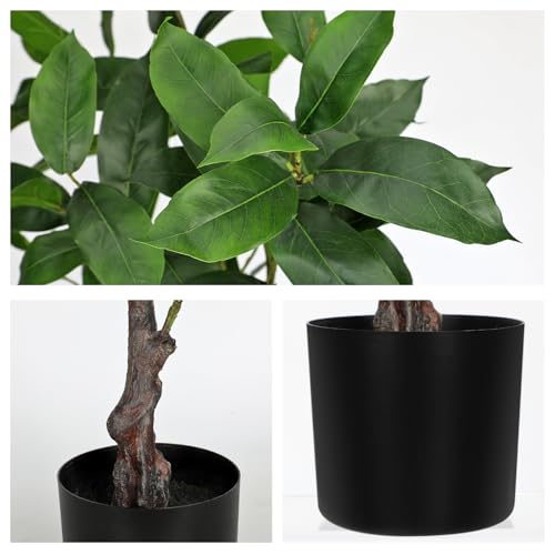 Briful 36.6" Artificial Faux Potted Tree Modern Farmhouse Real-Touch Plastic Greenery Plant Rustic Decor for Living Room Corner Entryway Office Home Small Fake Floor Tree with Black Pot - color: 36.6'' Tall-green