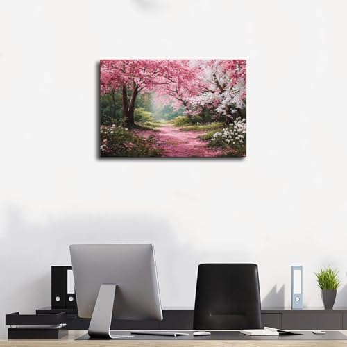 Beautiful Cherry Blossom Trees In Full Bloom, With Pink Petals Covering The Ground Suitable for Wall Art Decoration Room Decoration Home Decoration Bedroom Decoration - Versatile Home Decor 30x20inch( - color: Frame-style, size: 30x20inch(75x50cm)