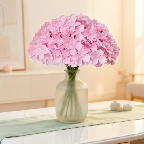 20 Pcs Pink Hydrangea Artificial Flowers Bulk, Faux Hydrangea Flowers Heads, Artificial Fake Silk Hydrangea Flowers with Stems, Pink Flowers Artificial for Decoration Wedding Décor - color: Pink, size: 20 Pcs
