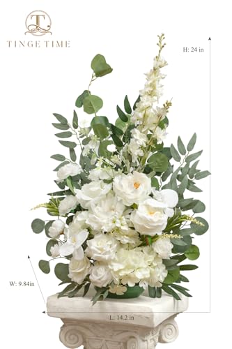 TINGE TIME Free-Standing Artificial Flower Set of 2, Table Centerpiece with Rubber Pad, Silk Fake Flower for Wedding Centerpiece Archway Aisle Welcome Entrance (IvoryWhite) - color: Ivorywhite