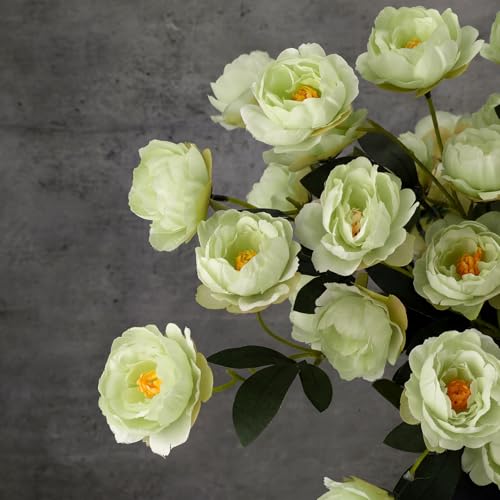 6 Pcs 32" Large Green Artificial Peonies Stems Flowers, Real Look Faux Silk Peony Bouquet 42 Heads Total for Vase Filler, Farmhouse Rustic Neutral Home Decor, Wedding Centerpieces - color: Green
