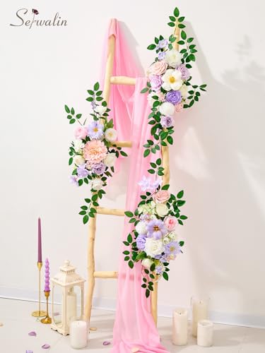 Serwalin Pink Purple Flowers Artificial, Dahlia Silk Fake Flowers, Faux Flowers for DIY Wedding Bouquets Cake Decoration Baby Shower Centerpieces Floral Arrangements Party Decor - color: A Pink & Purple, size: Square