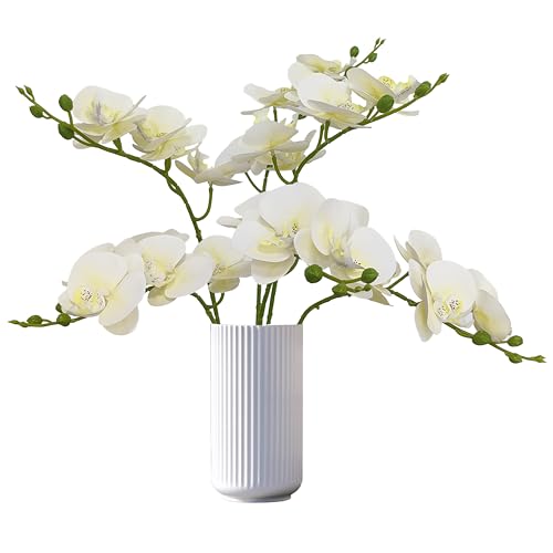 ATFL 6 Pack Ivory Orchid Artificial Flowers Real Touch, 23'' Artificial Fake Faux Silk Orchid Stem Bouquets for Wedding Party Home Garden Decor,Orquideas Artificiales para Decora (6, Ivory) - color: Ivory