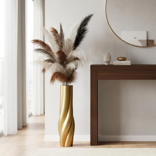 Gold Floor Vase, 24 Inch Tall Resin Home Decor Vase, Tall Floor Vases for Living Room, Office, Bedroom Decor with 5" Opening for Dried Pampas Grass, Branches & Feathers - color: Gold