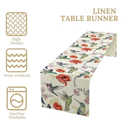 Summer Tropical Hummingbird Floral Table Runner,Spring Birds Table Runner Burlap Table Decoration for Seasonal Home Kitchen Dining Dinner Indoor Holiday Farmhouse Decor 13x36 Inch - color: Bird_6, size: 13x36inch