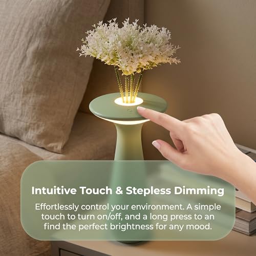 Rechargeable Cordless Flower Table Lamp | Vase Design, Small Night Light, For Restaurant Bedroom Dining Office, Gift For Mom Women - color: Green