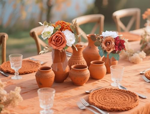Marriwise Set of 6 Assorted Wedding Flower Centerpieces Pre-Made Mini Bridesmaid Bouquets Artificial Flower Terracotta Table Decor for Fall Wedding Decorations Shower Home Decor - color: Burnt Orange