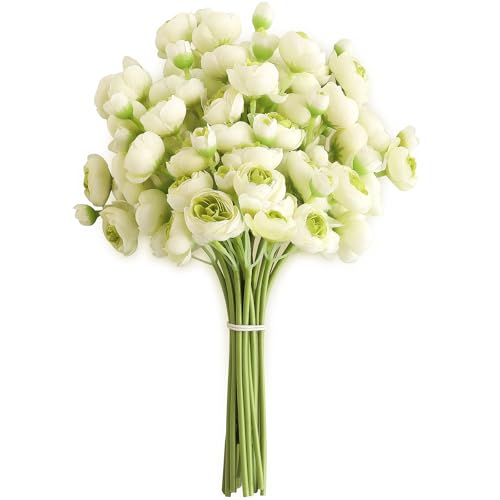 Floroom Ranunculus Artificial Flowers 18 Pcs Green Faux Silk Mini Ranunculus Bulk Fake Wedding Filler Flowers for DIY Bouquets, Centerpieces, Bridal Shower Decorations & Arrangements - color: Green