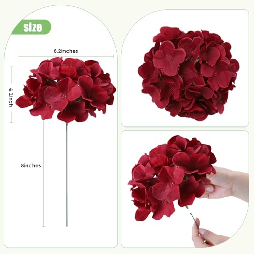 AVIVIHO 65Pcs Fake Flowers Burgundy Hydrangea Artificial Flowers Bulk (Not Squished, No Steaming Need) Silk Flowers with Stems for Wedding Decor,Home,Baby Shower,Table Centerpieces Decoration - color: Burgundy, size: Medium