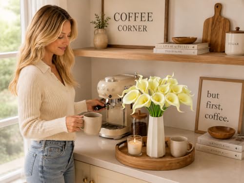 Mandy's 20pcs Cream Calla Lily Artificial Flowers | 13.5 Inch PU Realistic Bouquet for Vase Elegant Home Decor Centerpiece Wedding Bridal Bouquet Table Decoration - color: Cream