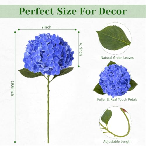 4 Pcs Dark Blue Hydrangea Artificial Flowers, Latex Real Touch Hydrangea Flowers, 19.6'' Full Faux Hydrangea Flowers Fake Flowers for Home Decor Party Wedding Centerpiece Bouquet Floral Arrangements - color: Dark Blue