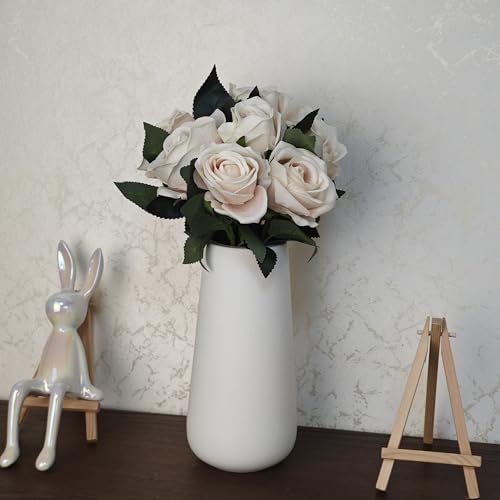 Set of 6 Pre-Made Artificial Rose Bouquets for Wedding, Velvet Silk Rose Bouquets for Bridesmaids, Fake Realistic Rose for Mohter's Day Valentine's Day Proposal Party Home Decor (Champagne) - color: Champagne